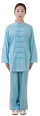 Kung Fu Suit Set Women Cotton Silk Tai Chi Suit Kung Fu Wushu Martial Arts Uniform Performance Jacket Pants Exercise Clothing For Kung Fu(Light blue_M)