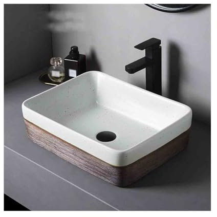 YHxFlux Lavandino Bagno Lavandino da appoggio Rettangolare con Accessori, lavabo in Ceramica retrò da Balcone Lavabo da Appoggio