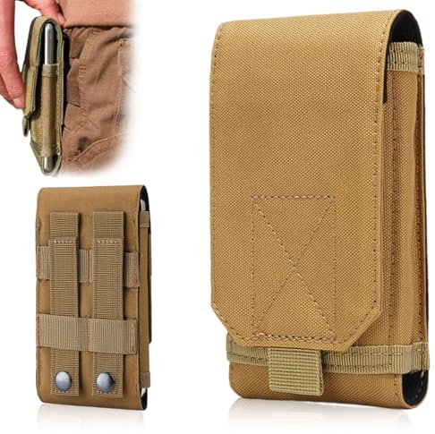 COYUN Funda para enganchar al cinturón y Llevar el teléfono móvil, Funda para teléfono Celular, Bolsa táctica Militar Multiusos para Trabajo al Aire Libre, Senderismo, Camping, tamaño L,marrón