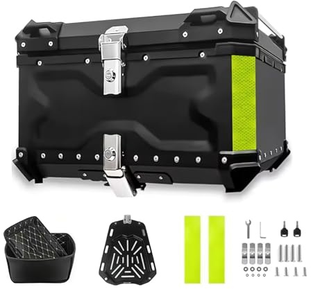 Motorrad-Topcase, wasserdicht, für die hintere Partie des Motorrads, mit Sicherheitsverschluss, zur Aufbewahrung von Helmen, aus Aluminium, für die meisten Motorräder und Maxiscooter (80 l, schwarz)