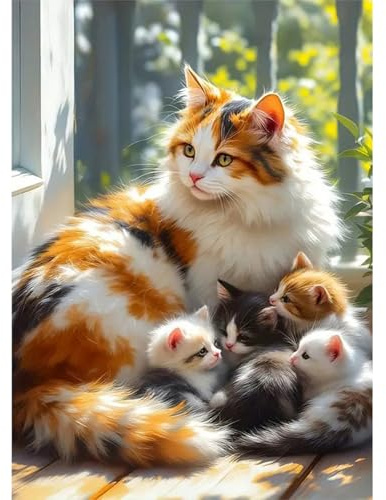GLIDIAM Diamond Painting Katzenfamilie, Diamant Malerei Bilder Tiere Katzenmotiv, 30x40cm DIY Full Drill Basteln Erwachsene, Mosaik Stickerei Kreuzstich Geschenk für Wanddeko Wohnzimmer Schlafzimmer