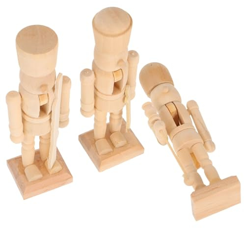 WEKADRIN 3 Piezas Cascanueces de Madera sin Pintar Muñecos Soldados Navideños Figuras para Pintar Adornos Mesa Navidad