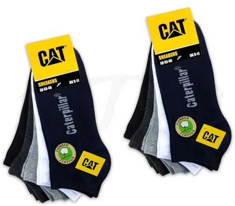 CAT 10 par CATERPILLAR-sneakers-strumpor – arbetssneakers andningsbara strumpor ankelhöga EU 39–42, 43–46, 47–50, 10 par färgblandning, 47-50 EU