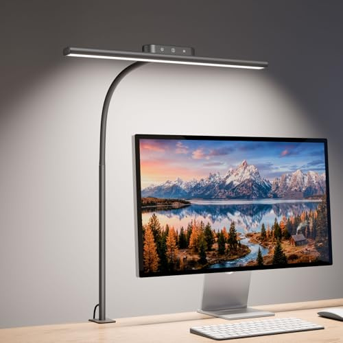 Lepro Lampe de Bureau, Flexible et Réglable Confortable pour les Yeux Gain de Place Large Plage d'éclairage 11W Lampe Bureau Pince, 5 Modes de Couleur et 5 Luminosité, Gris