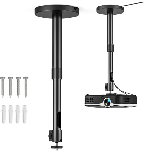 Jubor Projector Stand, Adjustable Projector Ceiling Wall Mount with 1/4 Screw, 27.5-38cm Extension Pole, Hanging Mount Bracket for Home Cinema, Games Room, Office