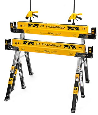 STRONGBOLD Arbeitsbock 2er-Set Superhorse H800, Klappbare höhenverstellbare Schwerlast Arbeitsböcke mit 1.180 kg Tragkraft im Paar, multifunktional, kompaktes Design mit Werkbankfunktion