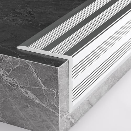 Nez de marche, profil bord, nez en aluminium aspect acier inoxydable 90 cm – Protection antidérapante forme L for escaliers intérieurs et extérieurs(50x50mm Thick 2.1mm)