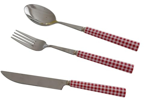 DECORNIJIA Set de Couverts Inox avec Manche Céramique Rouge Couteau Fourchette et Cuillère Multifonctions pour Steak Cuisine Domestique et Repas Élégants