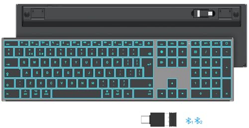 OMOTON Wireless Keyboard for Mac, Ultra Slim, Backlit, QWERTY UK Layout | Aluminium Metal Frame, 2.4G+Bluetooth 3-Device, Rechargeable, for Apple MacBook Pro/Air, iMac, Mac Mini, Home Office & Study