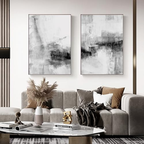 Xiyocadt 2er Poster Set,Moderne Minimalistische Schwarz und weiß Leinwandbilder,Abstrakte Kunst Bilder Set, für Wohnzimmer Schlafzimmer Wanddeko, Ohne Rahmen (50x70cm)