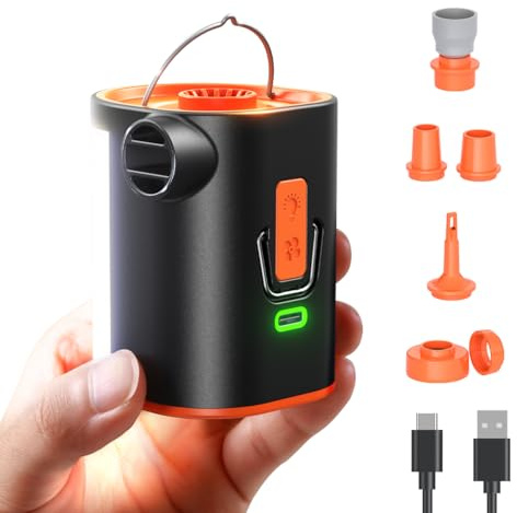 JOYROOM Hinchador Electrico Compacta para Colchón Inflable con Luz Campamento, 4,8kPa Recargable con Inflador Colchon Hinchable Batería 3600mAh, 6 Boquillas para Almohadas Inflables & Bolsas al Vacío