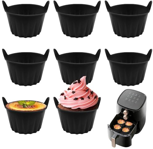Yuaerbuo 8 PCS Moule Silicone Air Fryer, Moule Air Fryer Pour Friteuse Sans Huile, Plat Réutilisable Pour Gateau 6X7 cm, Muffin, Oeufs, Résistant à La Chaleur, Lavable Au Lave-Vaisselle
