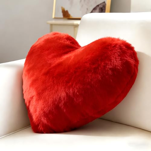 Herz Kissen Kinderzimmer Decor, Herzkissen Kuschelkissen Flauschig, Herzform Kissen Kuschelkissen,Valentinstag oder Muttertag-Romantisches Geschenk zum Geburtstag, für Bett und Reisen, Sofa (Rot)