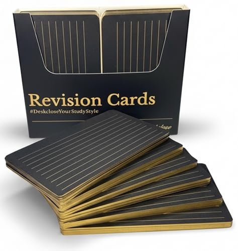 Revision Cards 3x5”, 150Pcs Black & Gold Luxury Flash Cards Revision Supplies, Gold Ruled Lines on one Side, Blank Reverse, Flashcards for Revision, Study Cue Cards Presentation Index Cards