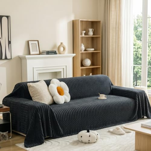 Homcomodar Sofa Überzug 2 Sitzer Weicher Leichter Dunkelgrau 180 x 260 cm | Waschbarer Couch Überzug Sofaüberwurf Katzen Kratzfest Haustierfreundlicher Sofaschutz