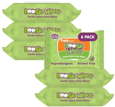 Boogie Wipes Saline Nose Wipes, Fresh Scent, 30-Count (Pack of 6)