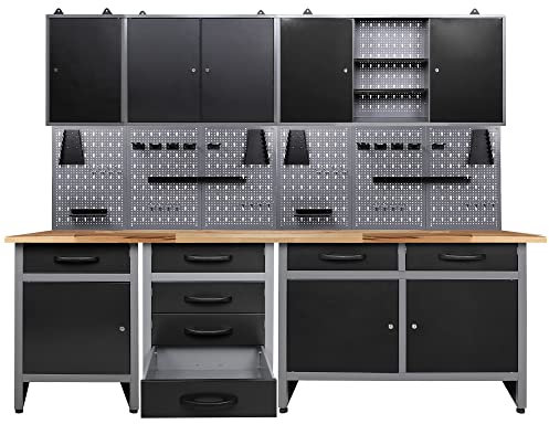 Ondis24 Werkstatt Werkstatteinrichtung 8 TLG. grau Werkbank Werkzeugschrank Lochwand