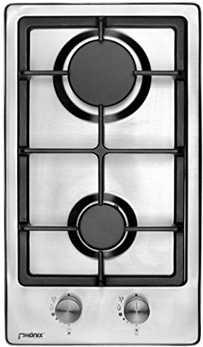 Phönix Domino gaz plaque de cuisson encastrable en acier inoxydable Réchaud à gaz 2 feux inox autosuffisants Réchaud de camping gaz propane/Gaz Naturel avec casserole en fonte massif bretelles