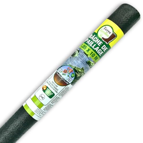 TERRE JARDIN Bâche de paillage 10 m - 90 g/m² - Protection Mauvaises Herbes | Bâche de paillage polypropylène 90 g/m², longueur 10 m x largeur 1,05 m, coloris noir, poids 1 kg, supprime les mauvaises