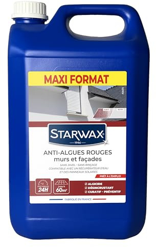 STARWAX Traitement anti-algues rouges prêt à l'emploi pour murs et façades 6L, élimine les dépôts biologiques en profondeur, action dès 24h même sous la pluie, sans javel et sans rinçage, ne tache pas