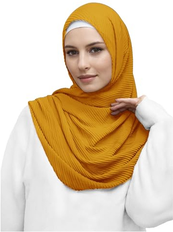 Lina & Lily Bufanda hijab para mujer musulmana, Tela de algodón plisado y ligero (Dorado)