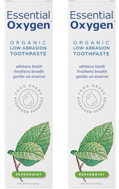 Essential Oxygen BR Certified Organic Toothpaste, for Whiter Teeth, Fresher Breath, Happier Gums, Tooth Sensitivity, Peppermint, 4 Ounce (Pack of 2)