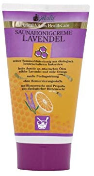 Saunahonig-Creme, 150g Lavendel | Saunacreme mit weichem Peeling-Effekt durch gemahlene Aprikosenkerne | mit ätherischen Ölen | frei von Konservierungsstoffen | 100% natürlich