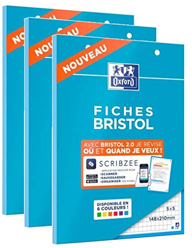 OXFORD 3 Blöcke à 30 Karteikarten Bristol perforiert 2.0 A5 Q5/5 blaue Kanten