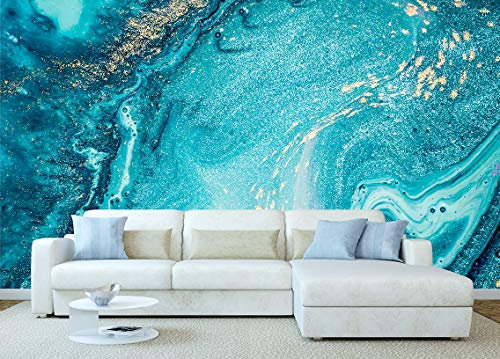 Fotomural Vinilo Para Pared Azul y dorado | 350 x 250 cm | Salones