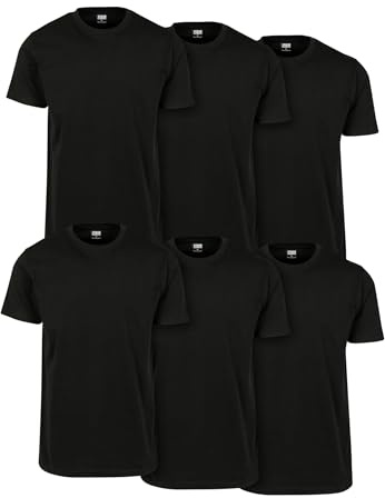 URBAN CLASSICS Lot de 6 T-Shirts pour Hommes Basiques, Coupe Près du Corps, Manches Courtes, Col Rond, Black, Taille M