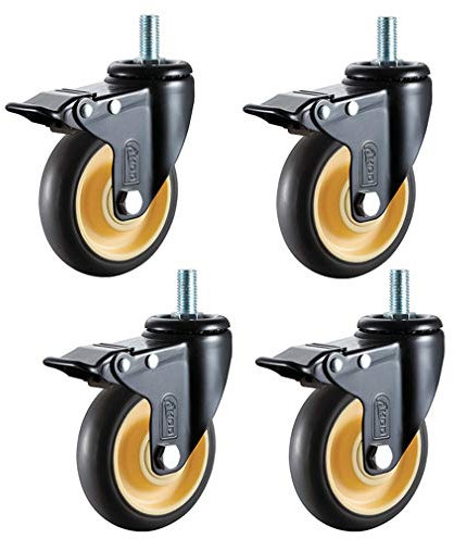 75MM/100MM Schwenkrollen,Transportrollen,Schwerlastrollen mit Bremse,Schwarzes TPR-Gummirad(Set 4 STK)