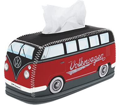 Brisa VW Collection - Porta fazzoletti Volkswagen, dispenser di fazzoletti per comodino, soggiorno, camper T1 bus in neoprene (ROSSO e NERO)