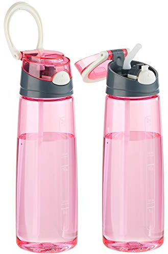 PEARL Sports Kinder Trinkflasche: 2er-Set Kunststoff-Trinkflaschen mit Einhand-Verschluss, 700 ml, pink (Trinkflasche auslaufsicher, Klickverschluss, Fitness)