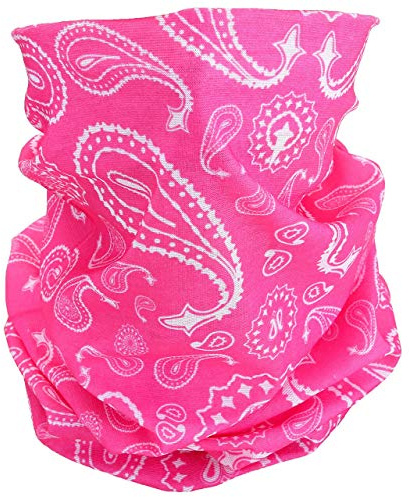 Tube Bandana Face Mask Scarf Paisley Print Head Neck Gaiter Motorcycle Bike Hiking (Pink)