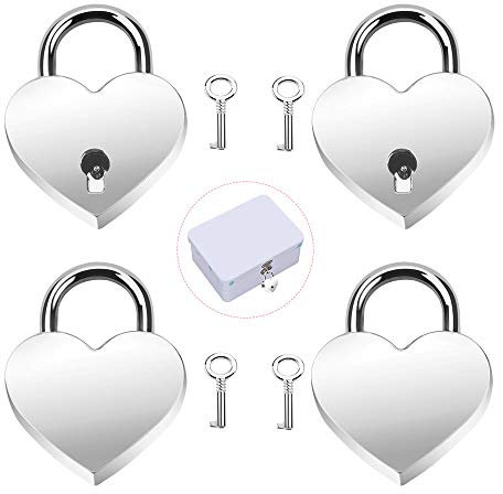 4 Set Lucchetto a Forma di Cuore Lucchetto a Cuore Piccolo Mini Lucchetto con Chiavi per Diario,Scatola di Immagazzinaggio,Scatola di Gioielli, Borse,Borse per Bagagli,Regali