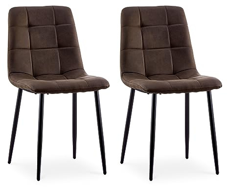 CLIPOP Esszimmerstühle 2er Set Kunstleder Braun, Gepolsterter Sitz Wohnzimmerstuhl mit stabilen Metallbeinen, für Zuhause und Büro (Kunstleder Braun, 2er Set)