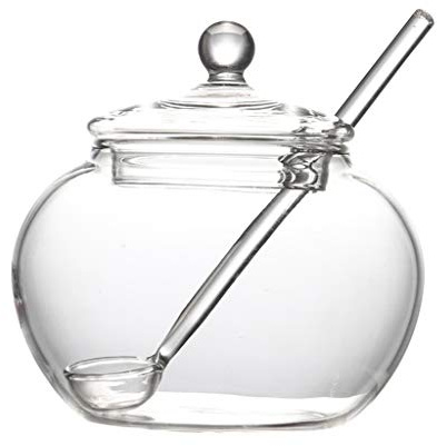 Ocobudbxw Ciondolo 250ml Vaso di Cristallo Zuccheriera Set di Contenitori da Cucina con Coperchio e Cucchiaio di Condimento
