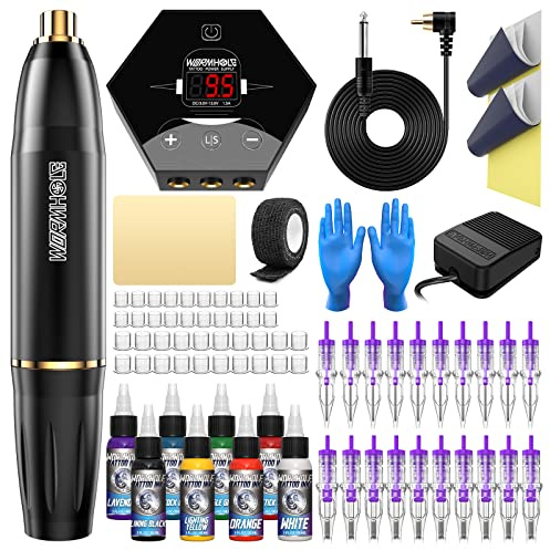 Wormhole Tattoo Tattoo Maschine Set Tattoo Set Rotary Tattoo Maschine Kit Tattoo Maschine Netzteil 20 Patronennadeln 8 Tattoo Tinte 40 Tattoo Tintenkappen für Tattoo Künstler WTK070