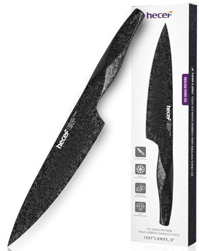 hecef 8 inch Chef Knife, Black Coating Blade Kitchen Knife, High Carbon Stainless Steel with Ergonomic Handle
