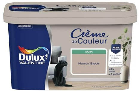 Dulux Valentine Crème de Couleur - Peinture multi-supports intérieure - Satin Marron Glacé 2,5 L