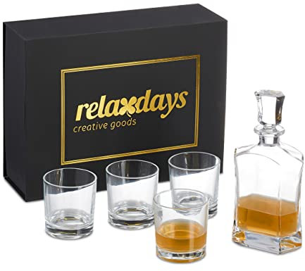 Relaxdays Set da Whisky, Caraffa da 700 ml, 4 Bicchieri da 345 ml, Decanter da Cognac, Confezione Regalo, Trasparente, 25,5 x 12,5 x 7 cm