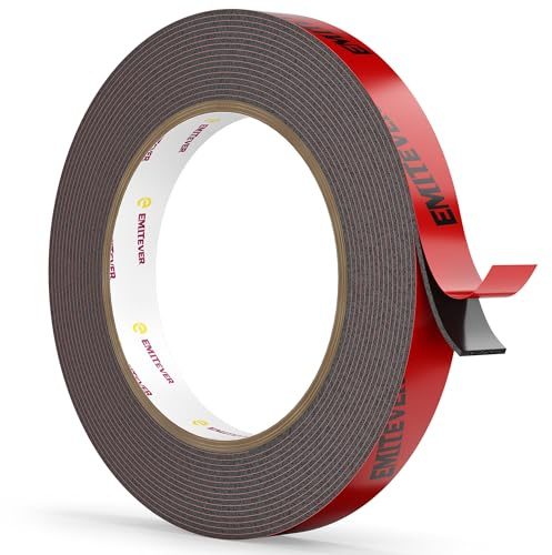 Emitever Doppelseitiges Klebeband Extra Stark 5m x 10mm | Wasserfest, Hitzebeständig, Rückstandsfrei Entfernbar, Vielseitig Einsetzbar, Stabile Befestigung