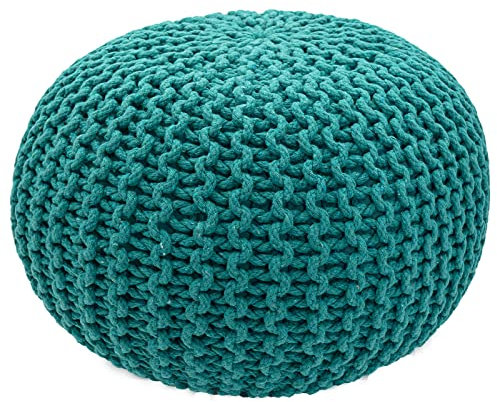 Fides Sitzhocker Strickhocker aus Baumwolle Grobstrick Optik handgefertigt nutzbar als Bodenkissen & Sitzpouf 55 cm Ø grün