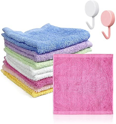 8-teiliges Flanell-Gesichtstuch mit 2 Haken, Babywaschlappen, superweiches Gesichtswaschtuch, Bambusfasertuch,wiederverwendbares Gesichtsreinigungstuch. Verwendung für Baby, Erwachsene (10 * 10 Zoll)
