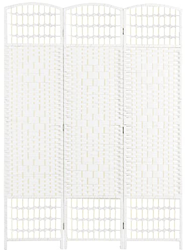 HOMCOM 3 Panel Room Divider, Folding Privacy Screen, 5.6' Room Separator, Wave Fiber Freestanding Partition Wall Divider, White