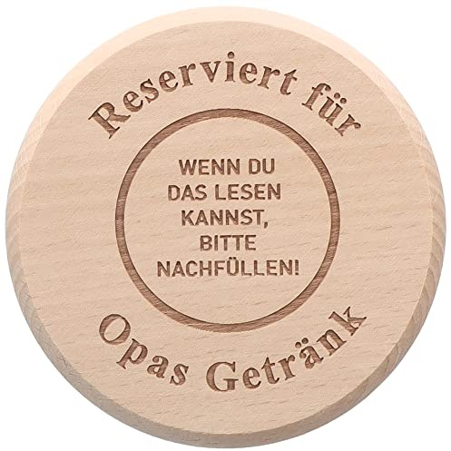 Spruchreif | Holz- Untersetzer & Deckel mit Gravur „Reserviert für Opas Getränk“ | Lustiges Vatertagsgeschenk für Opa & Großeltern