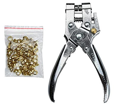Pinze per occhielli, kit di pinze per occhielli resistenti, con 100 occhielli da 4,5 mm, strumento per occhielli per cintura in pelle, carta, cartone, pelle, tessuto