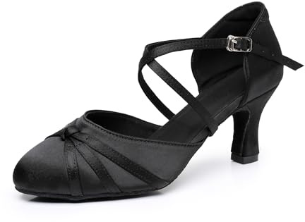 Rosefinch Scarpe da Ballo Latino da Donna per Sala, Salsa, Tango, Valzer - Scarpe da Ballo Sociale Nero, Tacco 7cm, 37EU