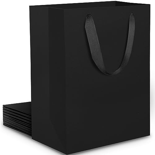 EUSOAR Papiertüten Schwarz Klein - 20 Stück 250GSM Kraftpapier Tüten mit Henkel - S 15x6x20cm Hochglanz Geschenktaschen Schwarz- Small Black Gift Bags -Einkaufstüten Papier- Schwarze Geschenktüten