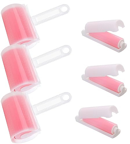 Voarge Set di 6 rulli riutilizzabili per pelucchi e peli di animali, in 2 misure, lavabile, per rimuovere pelucchi, colore rosa